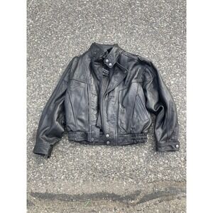 Vtg Wilson's Black Leather Thinsulate Insulated Full Zip Biker Jacket Mens Med
